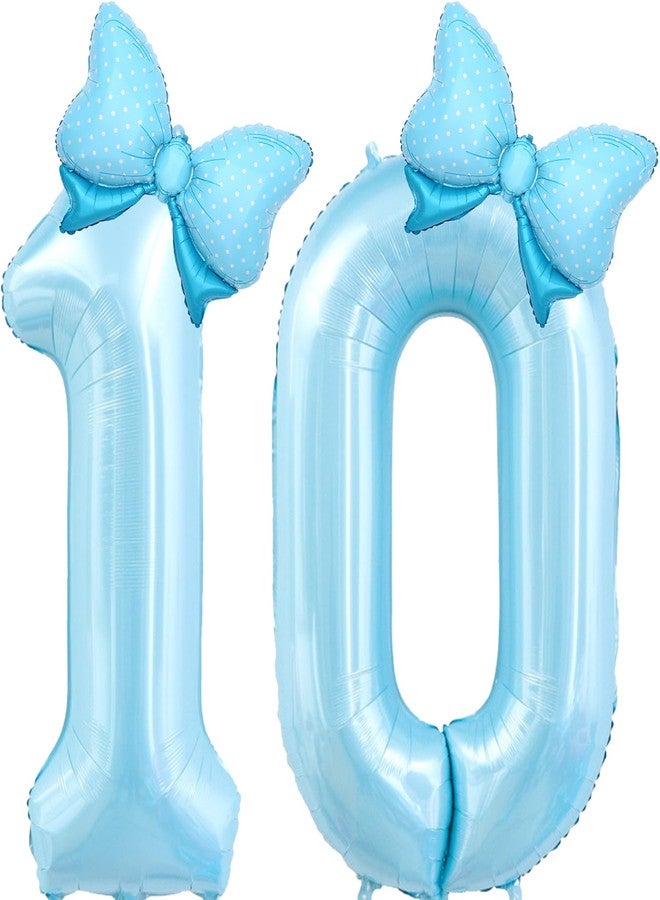 Florisland Light Blue 10 Balloon Number Blue Bow Birthday Decorations, Blue Bows Balloons Foil Mylar Helium Large 40” 10th Balloon for Girls Coquette Birthday Party Decorations Supplies Party Favors - Image 1